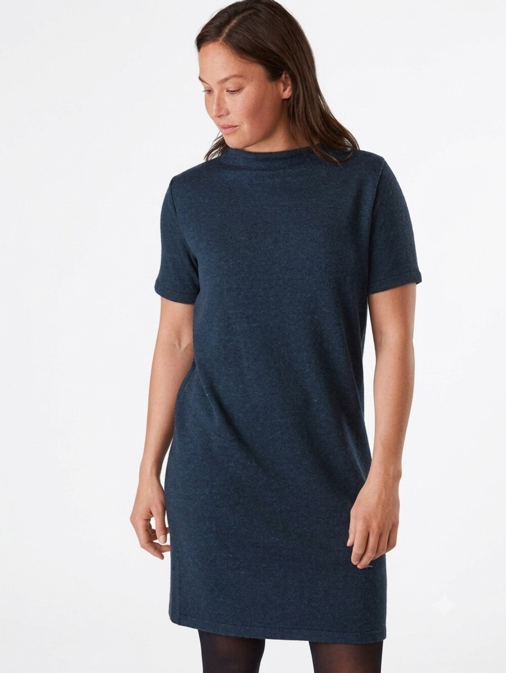 Arc'teryx Laina casual Shift Dress Short Sleeve Mock Neck Knit dark Blue Medium